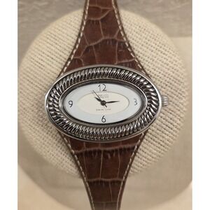 ECCLISSI Sterling Silver Art Deco Womens Watch, Leather Straps 22940 New Battery